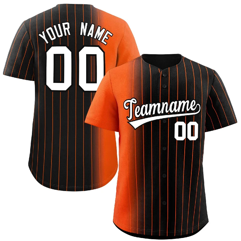 Baseball Jerseys For Custom Team Wear-Custom Black Orange Pinstripe Personalized Gradient Authentic Baseball Jersey