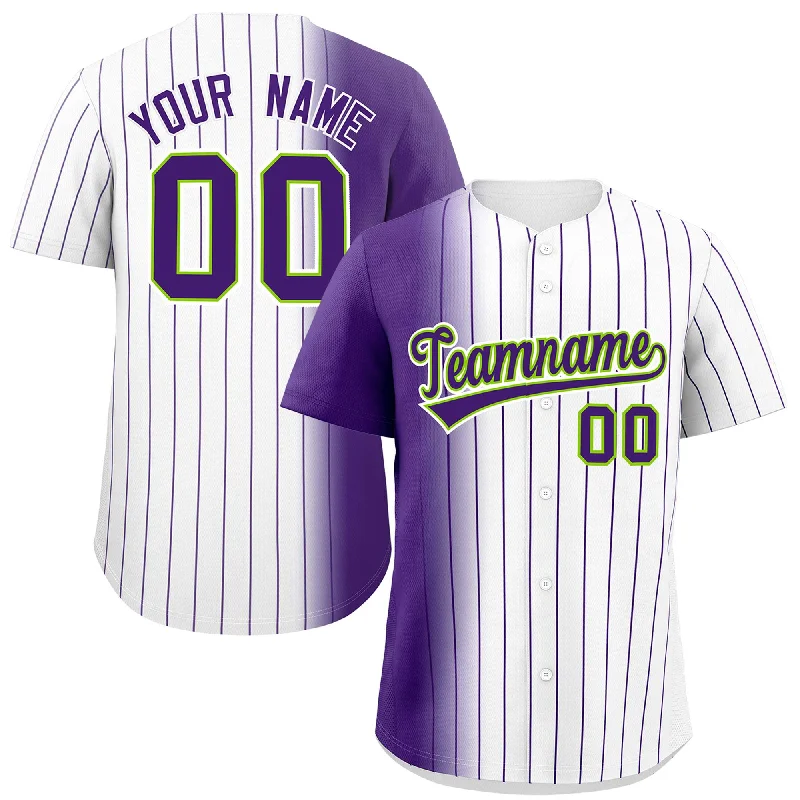 Baseball Jerseys For Holiday & Seasonal Events-Custom White Purple Pinstripe Personalized Gradient Authentic Baseball Jersey