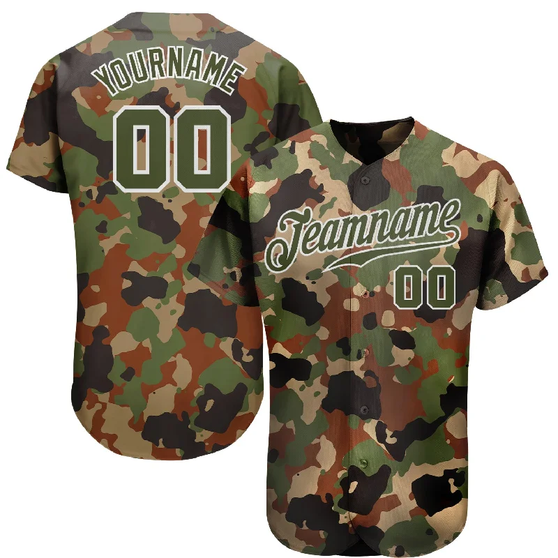 Baseball Jerseys For Custom Player Recognition-Custom Camo Olive-White Dark Classic Woodland Authentic Salute To Service Baseball Jersey