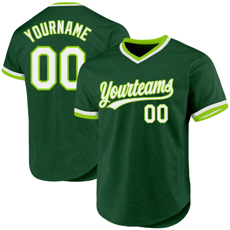 Personalized Baseball Jerseys For Player Recognition-Custom Green White-Neon Green Authentic Throwback Baseball Jersey