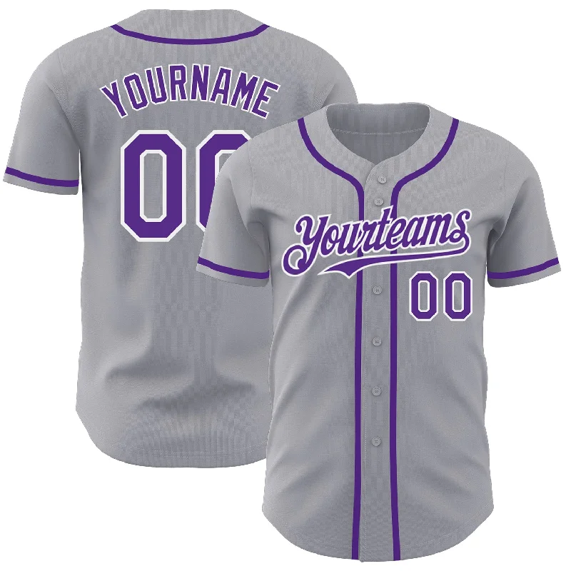 Personalized Baseball Jerseys For Player Recognition-Custom Gray Purple-White Authentic Baseball Jersey