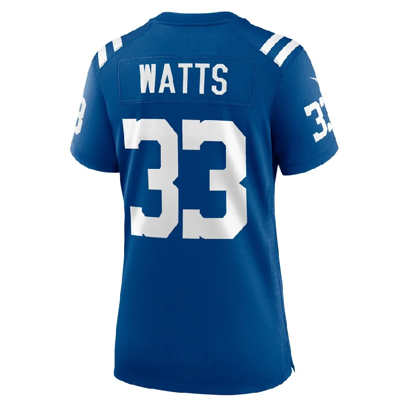 Custom Rugby Jerseys For Schools & Colleges-IN.Colts #33 Armani Watts Royal Player Game Jersey Stitched American Football Jerseys