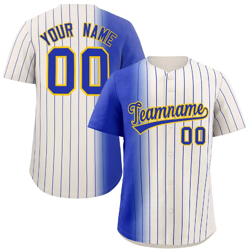 Custom Baseball Jerseys For Official League Apparel-Custom Cream Royal Pinstripe Personalized Gradient Authentic Baseball Jersey