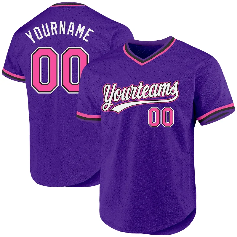 Baseball Jerseys For League Competitions-Custom Purple Pink-Black Authentic Throwback Baseball Jersey