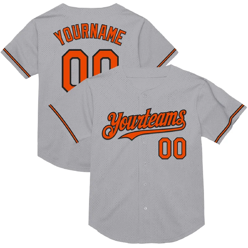 Personalized Baseball Jerseys For Group Fundraisers-Custom Gray Orange-Black Mesh Authentic Throwback Baseball Jersey