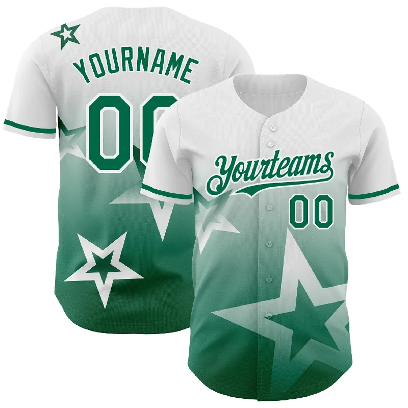 Custom Baseball Jerseys For Charity Events-Custom White Kelly Green 3D Pattern Design Gradient Style Twinkle Star Authentic Baseball Jersey