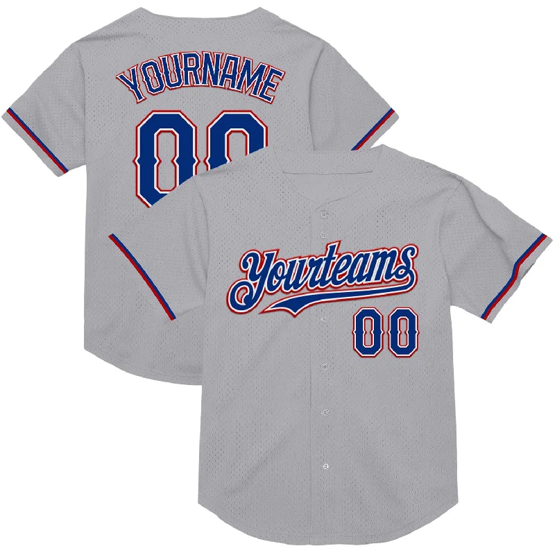 Baseball Jerseys With Custom Names-Custom Gray Royal-Red Mesh Authentic Throwback Baseball Jersey