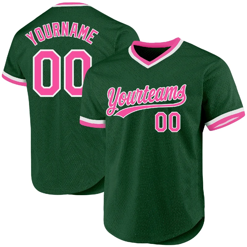 Custom Baseball Jerseys For Group Orders-Custom Green Pink-White Authentic Throwback Baseball Jersey