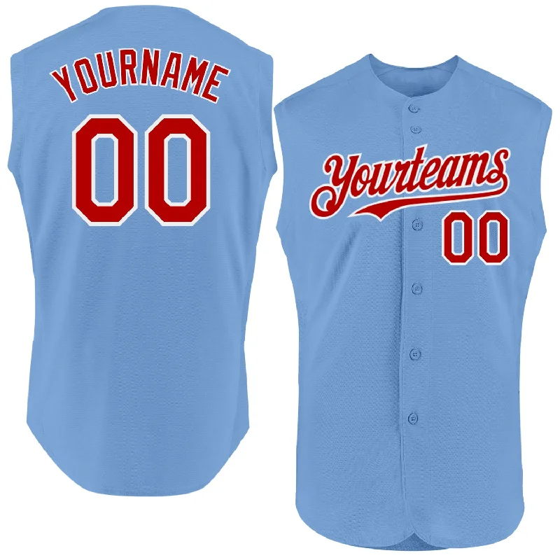 Baseball Jerseys For Fun & Leisure Activities-Custom Light Blue Red-White Authentic Sleeveless Baseball Jersey