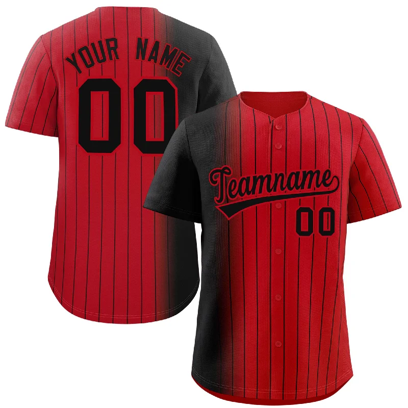 Custom Baseball Jerseys With Custom Sleeve Text-Custom Red Black Pinstripe Personalized Gradient Authentic Baseball Jersey