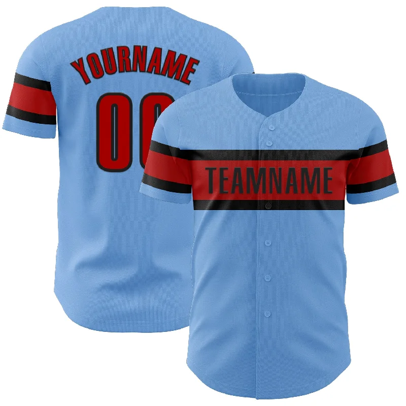 Custom Baseball Jerseys For Player Recognition-Custom Light Blue Red-Black Authentic Baseball Jersey