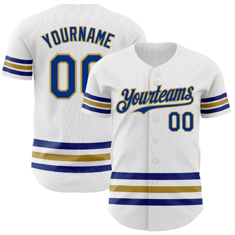 Custom Baseball Jerseys For Special League Events-Custom White Royal-Old Gold Line Authentic Baseball Jersey