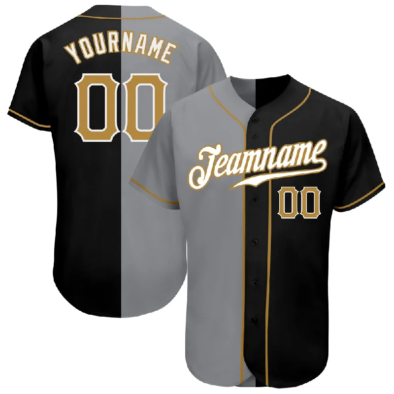 Custom Baseball Jerseys For International Tournaments-Custom Black Old Gold-Gray Authentic Split Fashion Baseball Jersey