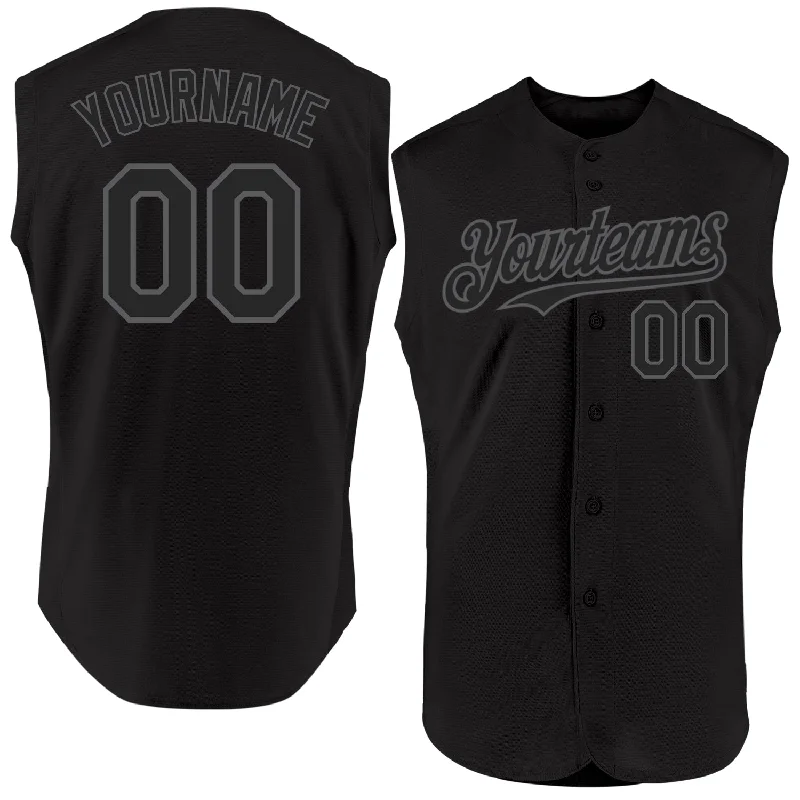 Baseball Jerseys With Custom Logos & Emblems-Custom Black Steel Gray Authentic Sleeveless Baseball Jersey