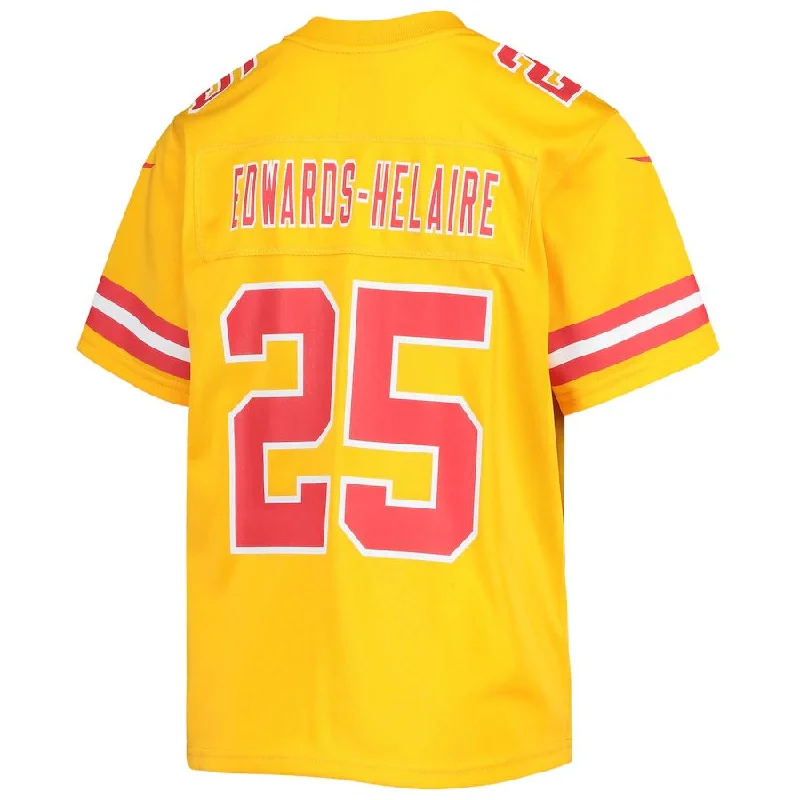 Custom Rugby Jerseys For Special Occasions-KC.Chiefs #25 Clyde Edwards-Helaire Gold Inverted Team Game Jersey Stitched American Football Jerseys