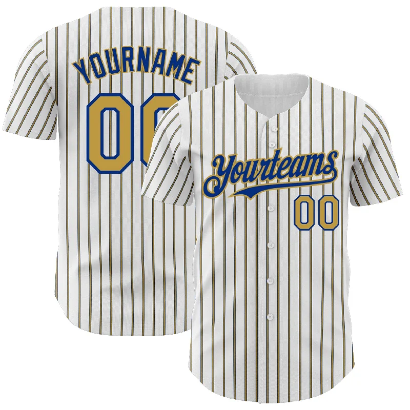 Personalized Baseball Jerseys For Supporters-Custom White (Royal Old Gold Pinstripe) Old Gold-Royal Authentic Baseball Jersey