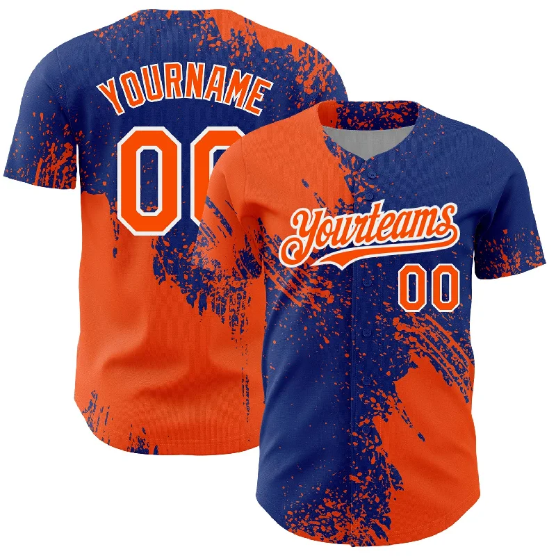 Personalized Baseball Jerseys For Special Gifts-Custom Orange Royal-White 3D Pattern Design Abstract Brush Stroke Authentic Baseball Jersey