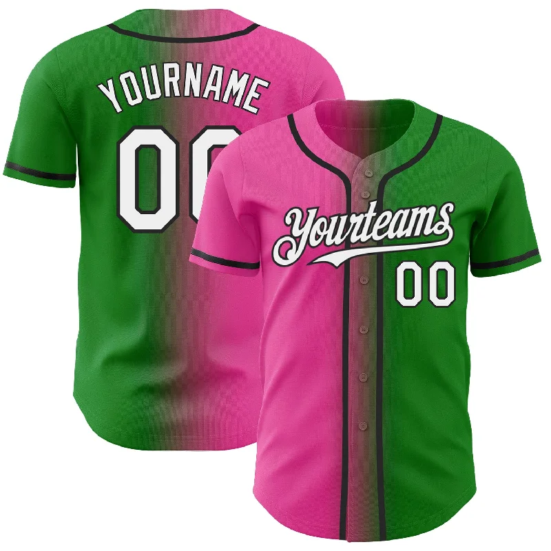 Custom Baseball Jerseys With Embroidered Names-Custom Grass Green White Pink-Black Authentic Gradient Fashion Baseball Jersey