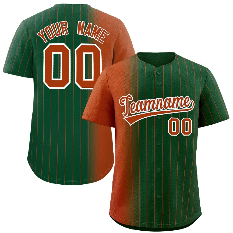 Personalized Baseball Jerseys For Team Traditions-Custom Green Texas Orange Pinstripe Personalized Gradient Authentic Baseball Jersey