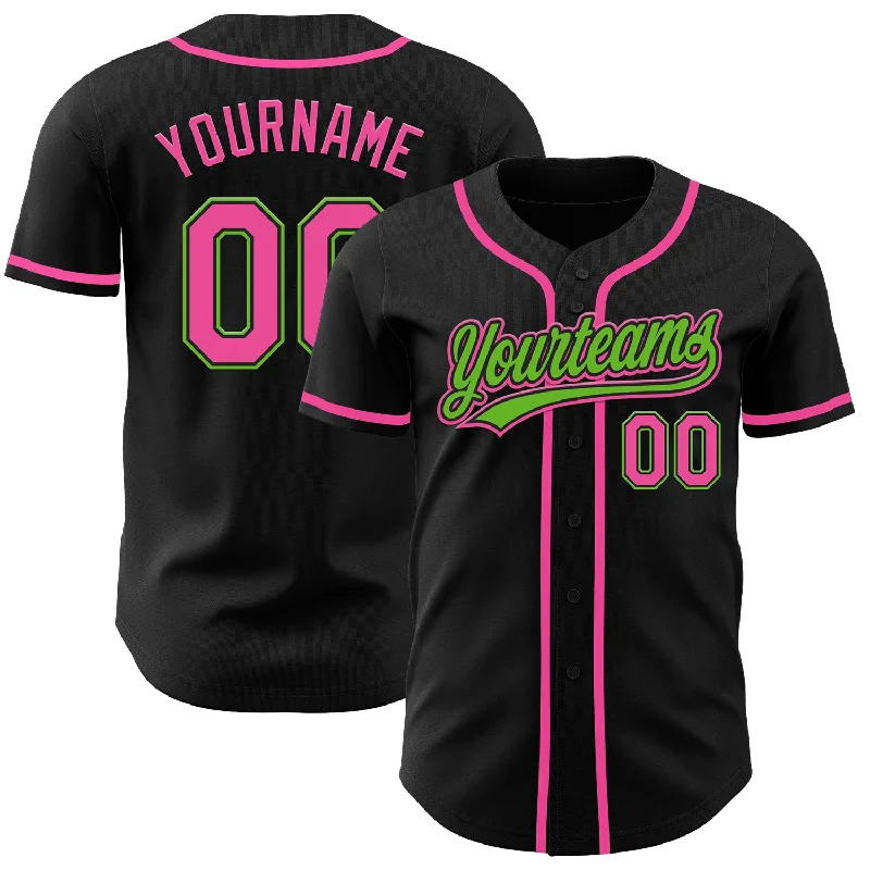 Custom Baseball Jerseys For Holiday Promotions-Custom Black Pink-Aurora Green Authentic Baseball Jersey