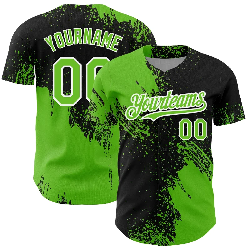 Personalized Baseball Jerseys For School Competitions-Custom Aurora Green Black-White 3D Pattern Design Abstract Brush Stroke Authentic Baseball Jersey