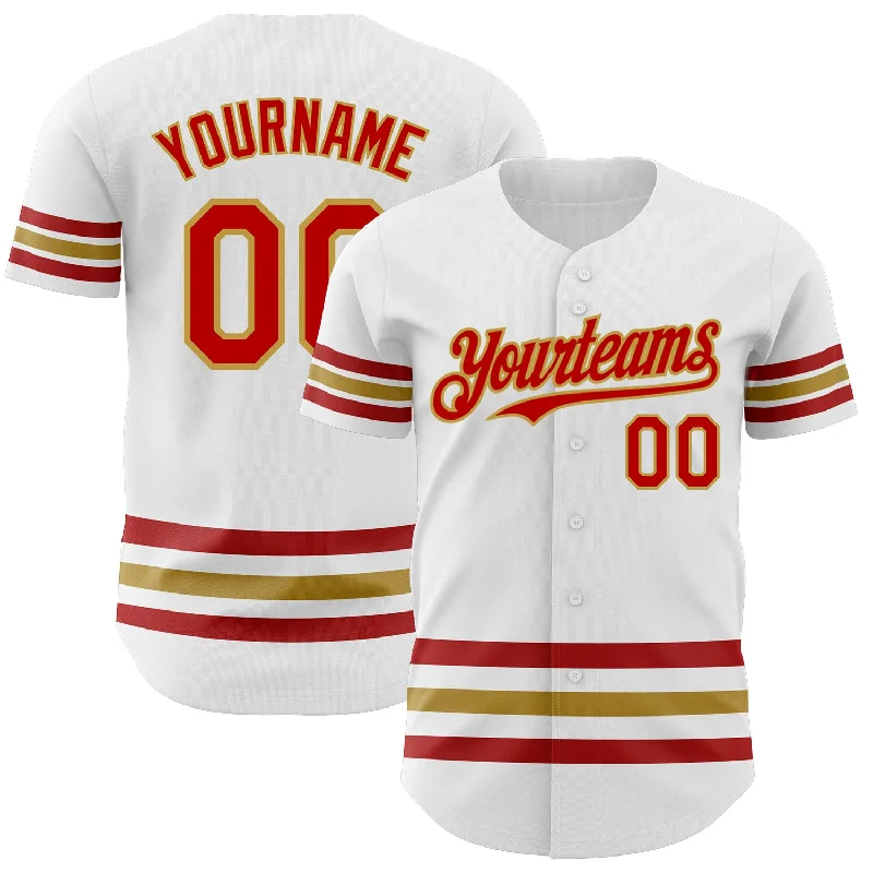 Personalized Baseball Jerseys For Fan Customization-Custom White Red-Old Gold Line Authentic Baseball Jersey