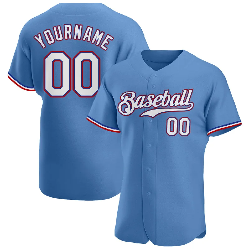 Custom Baseball Jerseys For Charity Tournaments-Custom Light Blue White-Red Authentic Baseball Jersey