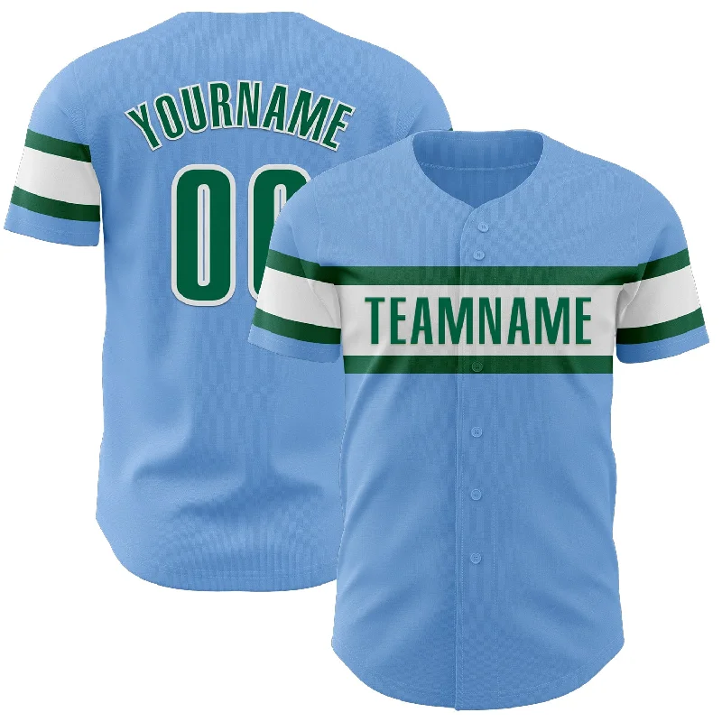 Personalized Baseball Jerseys For Special Matches-Custom Light Blue Kelly Green-White Authentic Baseball Jersey