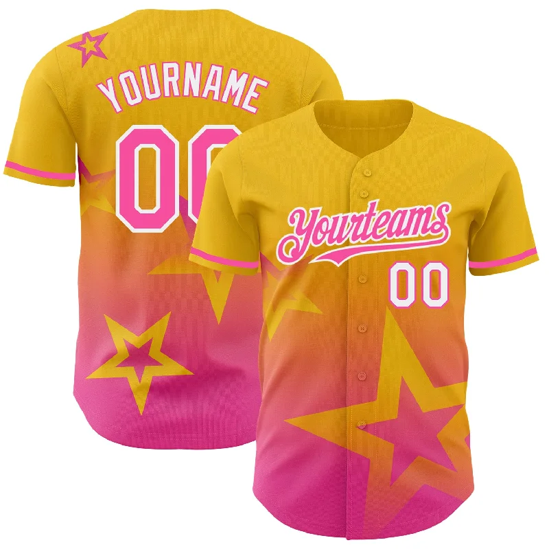 Personalized Baseball Jerseys For Group Customization-Custom Yellow Pink-White 3D Pattern Design Gradient Style Twinkle Star Authentic Baseball Jersey