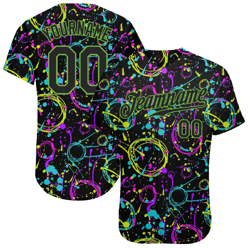 Baseball Jerseys With Custom Back Designs-Custom Graffiti Pattern Black-Neon Green 3D Neon Splatter Authentic Baseball Jersey