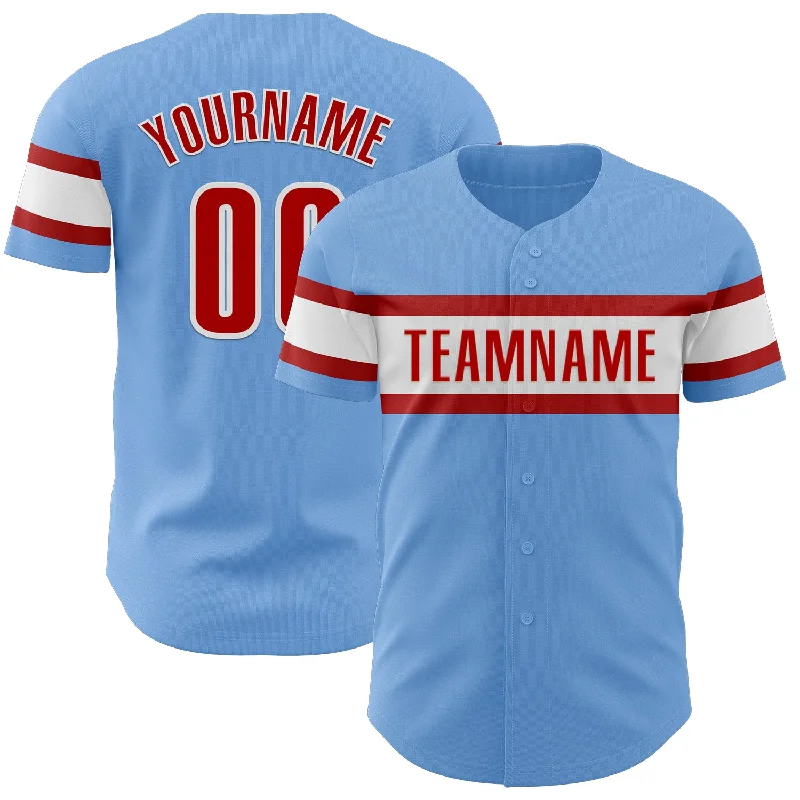 Personalized Baseball Jerseys For Community Teams-Custom Light Blue Red-White Authentic Baseball Jersey