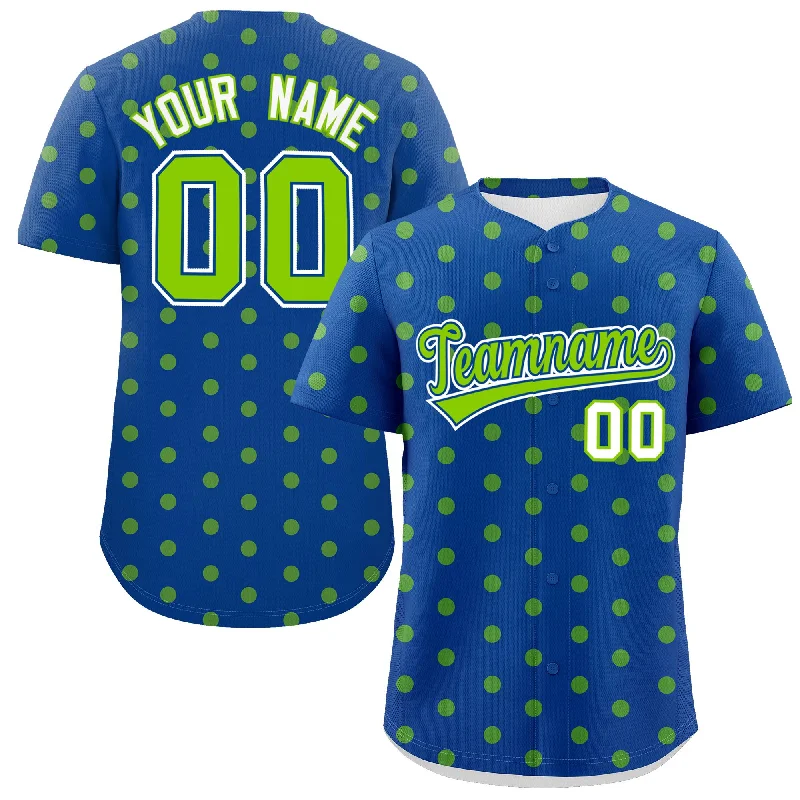 Custom Baseball Jerseys For Special Occasions-Custom Royal Neon Green Personalized Polka Dot Graffiti Pattern Authentic Baseball Jersey