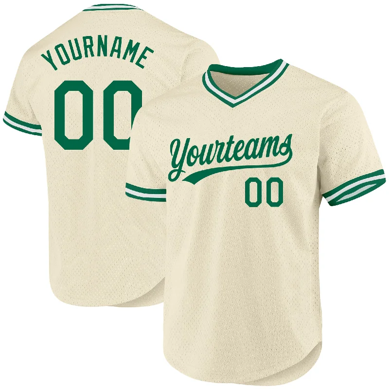 Baseball Jerseys With Custom Fabric Options-Custom Cream Kelly Green-White Authentic Throwback Baseball Jersey