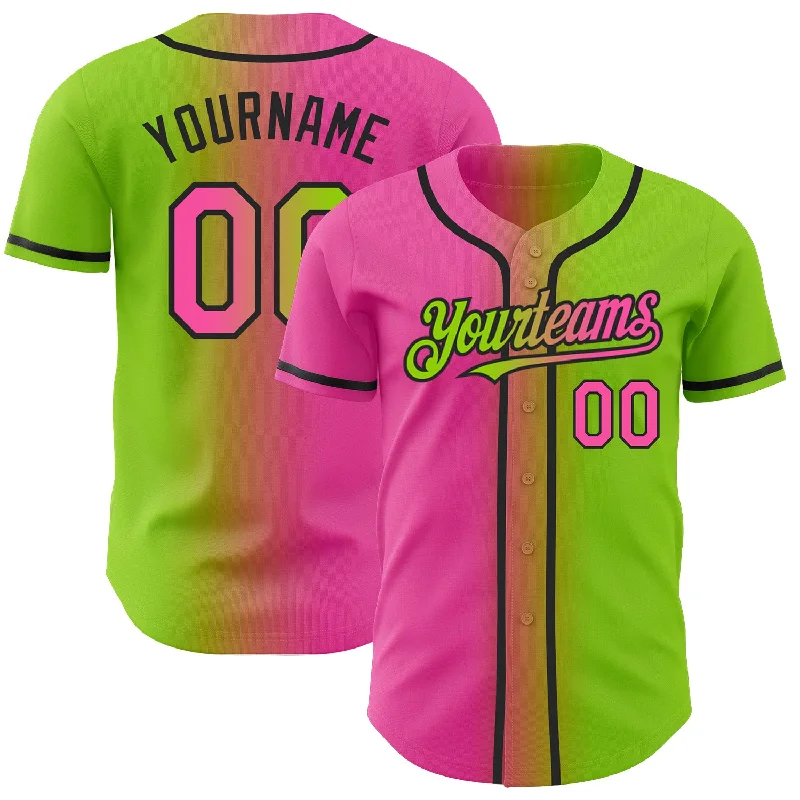 Baseball Jerseys With Custom Sizing-Custom Neon Green Pink-Black Authentic Gradient Fashion Baseball Jersey