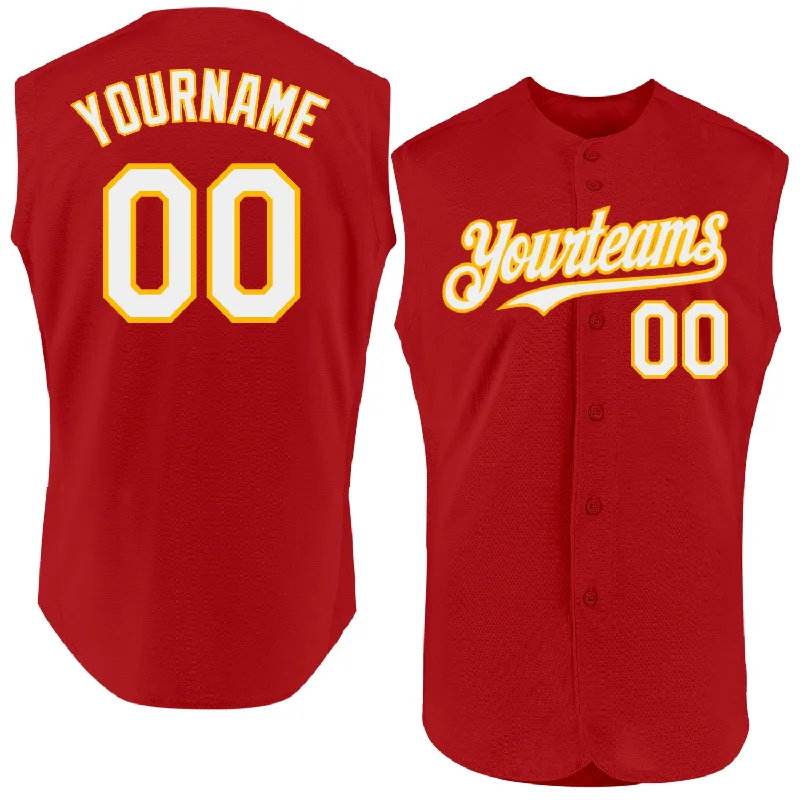 Baseball Jerseys With Custom Designs-Custom Red White-Gold Authentic Sleeveless Baseball Jersey