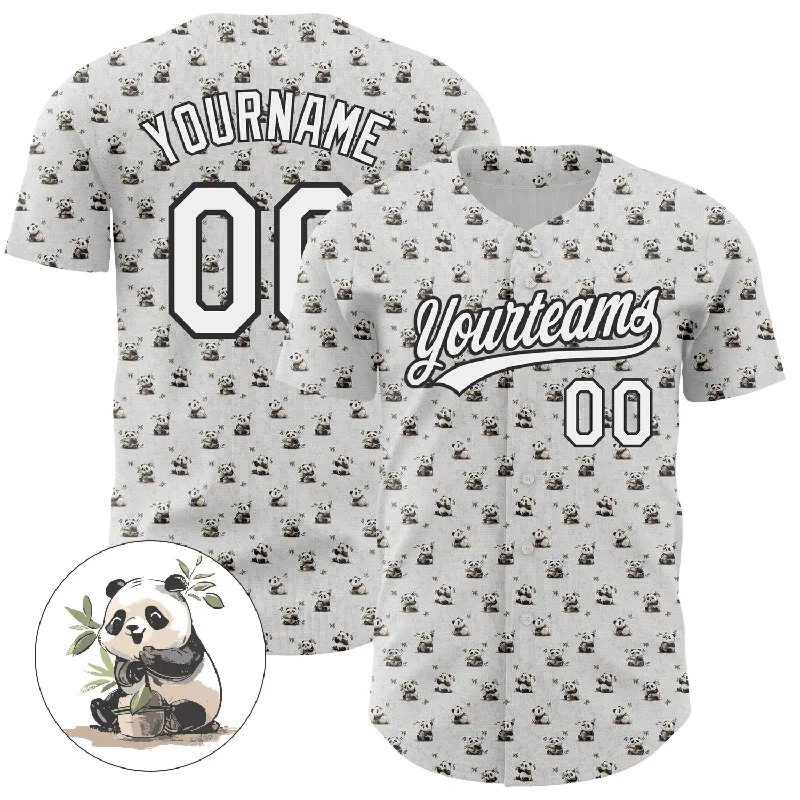 Baseball Jerseys For Custom Player Recognition-Custom White Black 3D Pattern Design Animal Panda Authentic Baseball Jersey