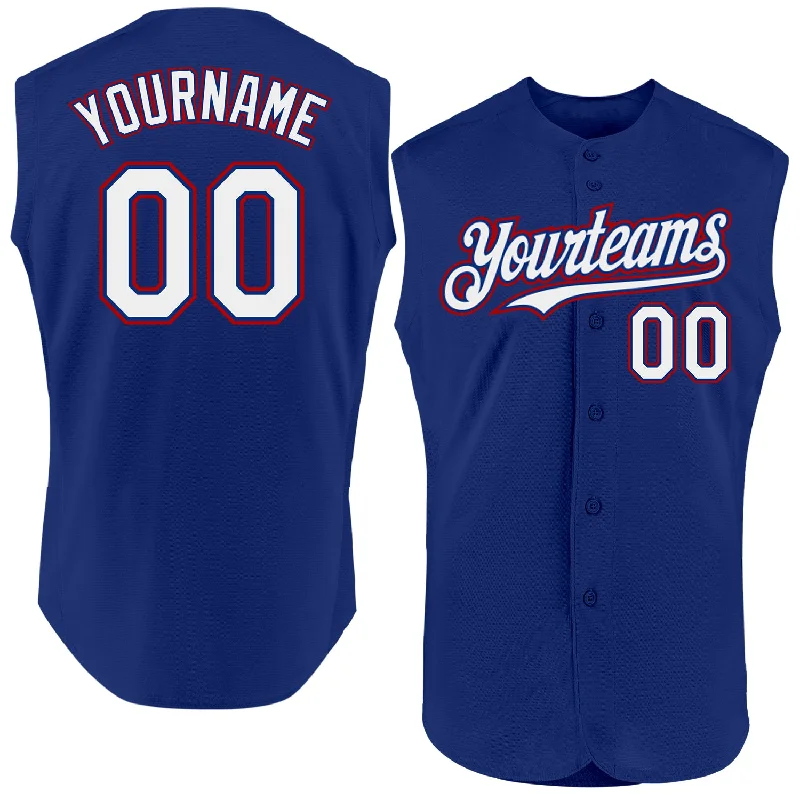 Personalized Baseball Jerseys For School Competitions-Custom Royal White-Red Authentic Sleeveless Baseball Jersey