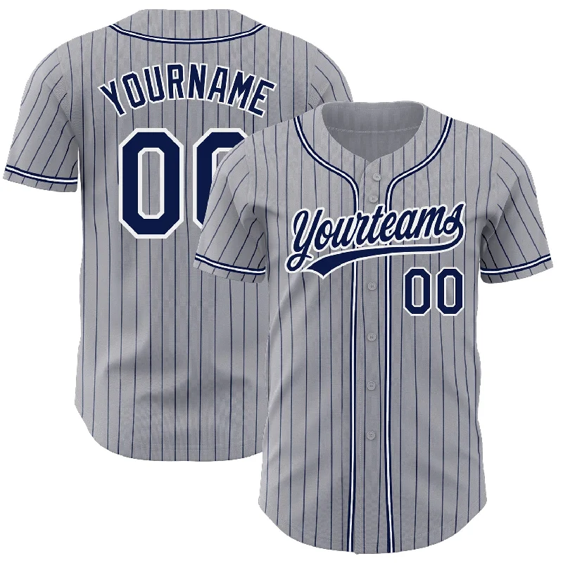 Custom Baseball Jerseys For Competitive Leagues-Custom Gray Navy Pinstripe Navy-White Authentic Baseball Jersey