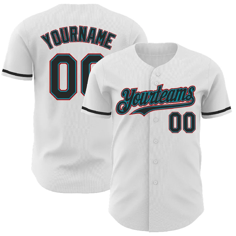 Personalized Baseball Jerseys For Fundraiser Auctions-Custom White Black Teal-Red Authentic Baseball Jersey