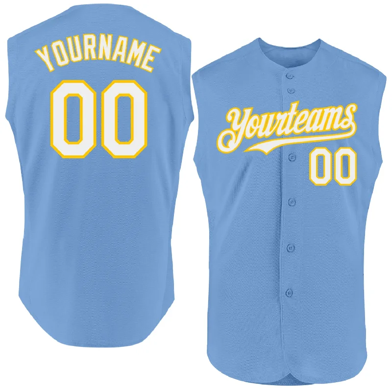 Custom Baseball Jerseys For Player Recognition-Custom Light Blue White-Yellow Authentic Sleeveless Baseball Jersey