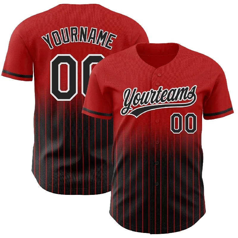 Custom Baseball Jerseys For Youth Competitions-Custom Red Pinstripe Black-White Authentic Fade Fashion Baseball Jersey