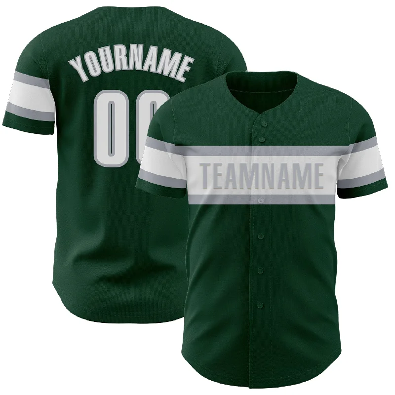 Personalized Baseball Jerseys For Large Groups-Custom Green White-Gray Authentic Baseball Jersey