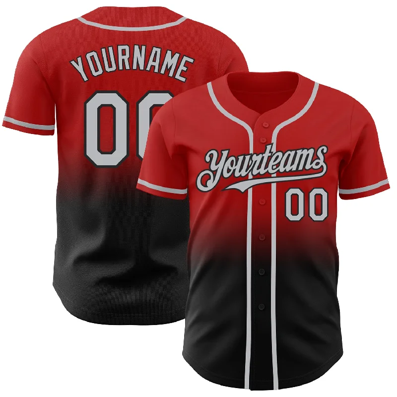 Custom Baseball Jerseys For Holiday Gifts-Custom Red Gray-Black Authentic Fade Fashion Baseball Jersey