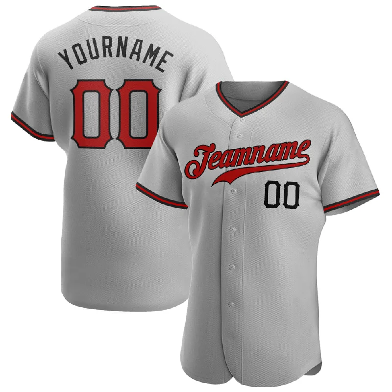 Baseball Jerseys With Custom Logos & Emblems-Custom Gray Red-Black Authentic Baseball Jersey