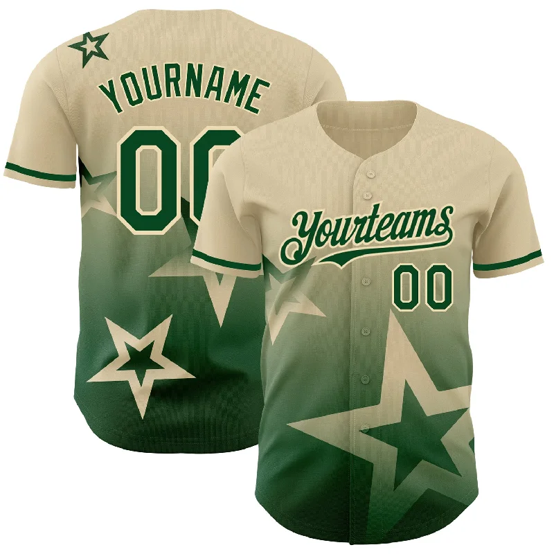 Personalized Baseball Jerseys For School Spirit-Custom Cream Green 3D Pattern Design Gradient Style Twinkle Star Authentic Baseball Jersey