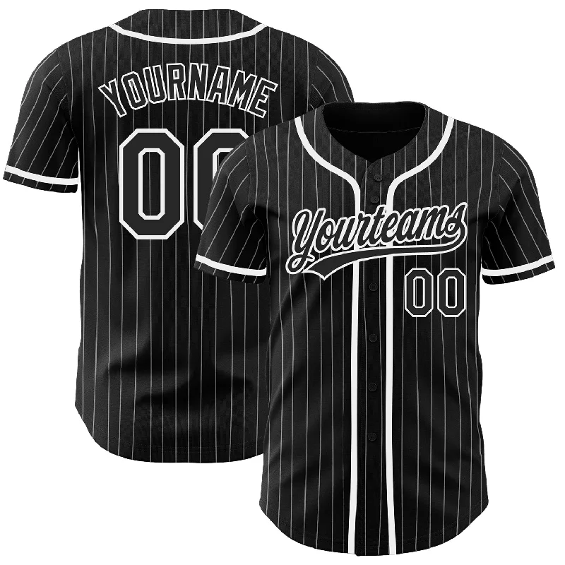 Baseball Jerseys For Team Anniversaries-Custom Black White Pinstripe Black Authentic Baseball Jersey