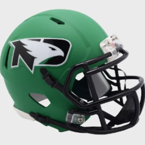 Rugby Helmets With Adjustable Fit & Style-North Dakota Fighting Sioux NCAA Mini Speed Football Helmet Flat Green