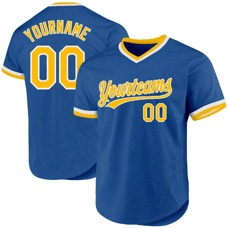 Baseball Jerseys For Corporate Sports Events-Custom Blue Gold-White Authentic Throwback Baseball Jersey