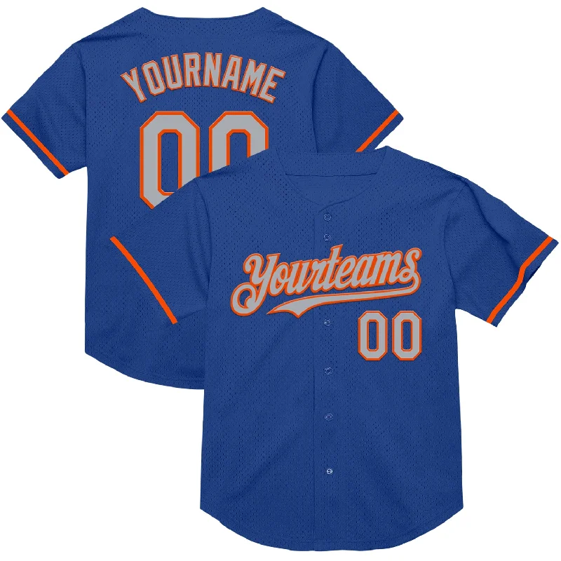 Personalized Baseball Jerseys For Large-Scale Events-Custom Royal Gray-Orange Mesh Authentic Throwback Baseball Jersey