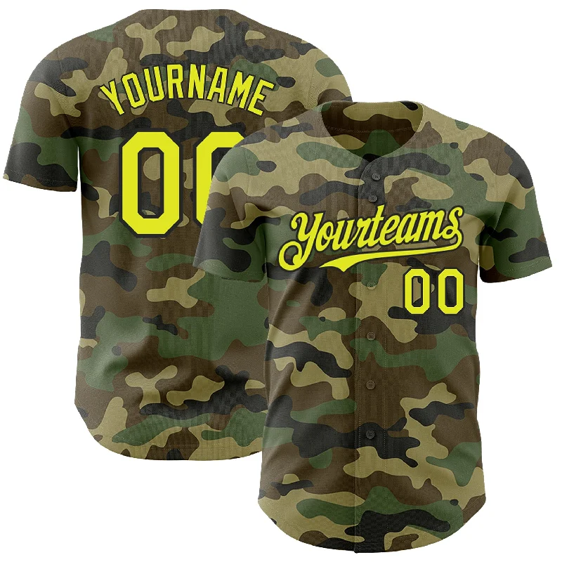 Personalized Baseball Jerseys For Families-Custom Camo Neon Yellow-Black Authentic Salute To Service Baseball Jersey